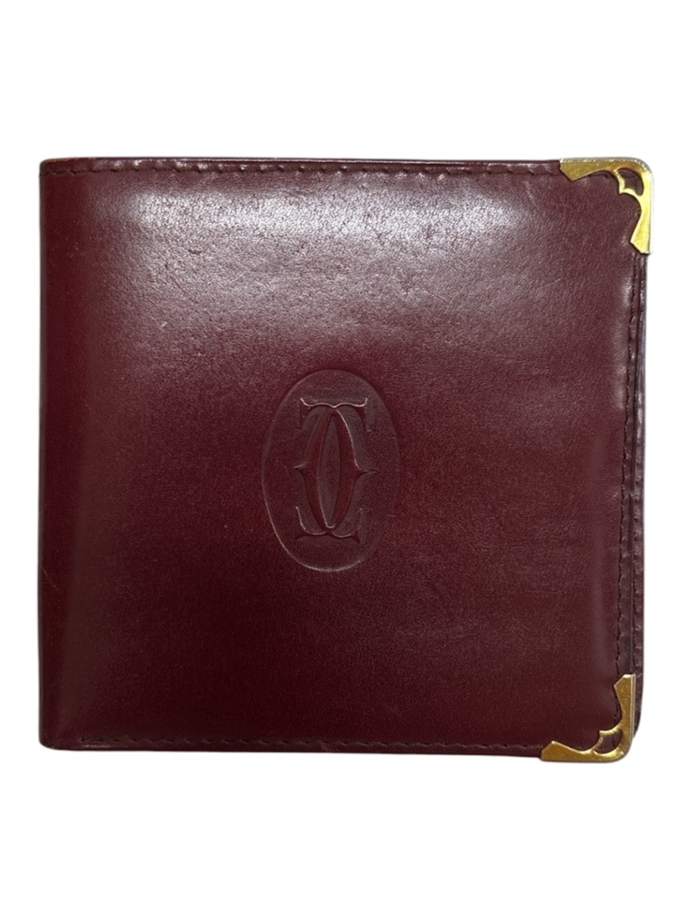 Cartier‎ Burgundy Leather Bifold Wallet with Gold Corners